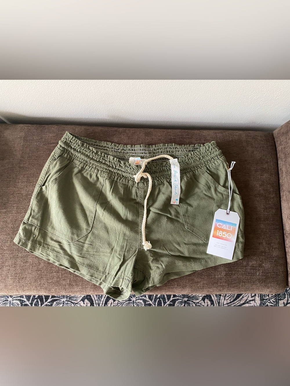 Cali 1850 Women's Olive Green Elastic Waist Athletic Shorts